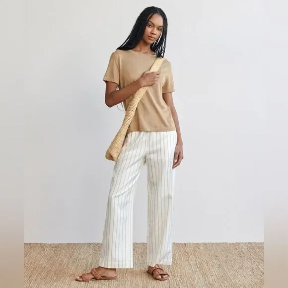 Jenni Kayne Bianca White Pants Straight Leg Navy Strips Size XS - Picture 3 of 11